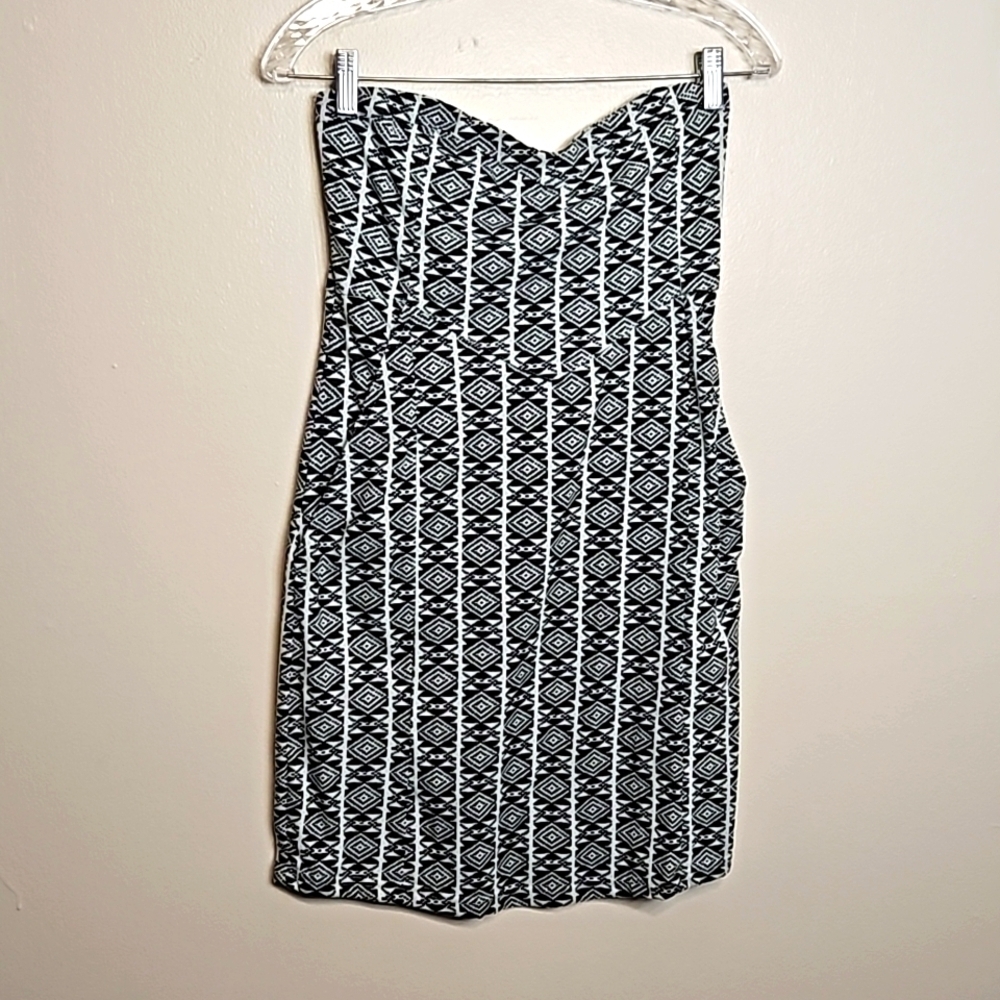Volcom Women's Black White Dress Strapless Pockets Medium